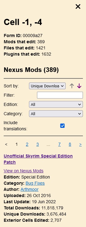 Screenshot of modmapper.com sidebar with a cell selected